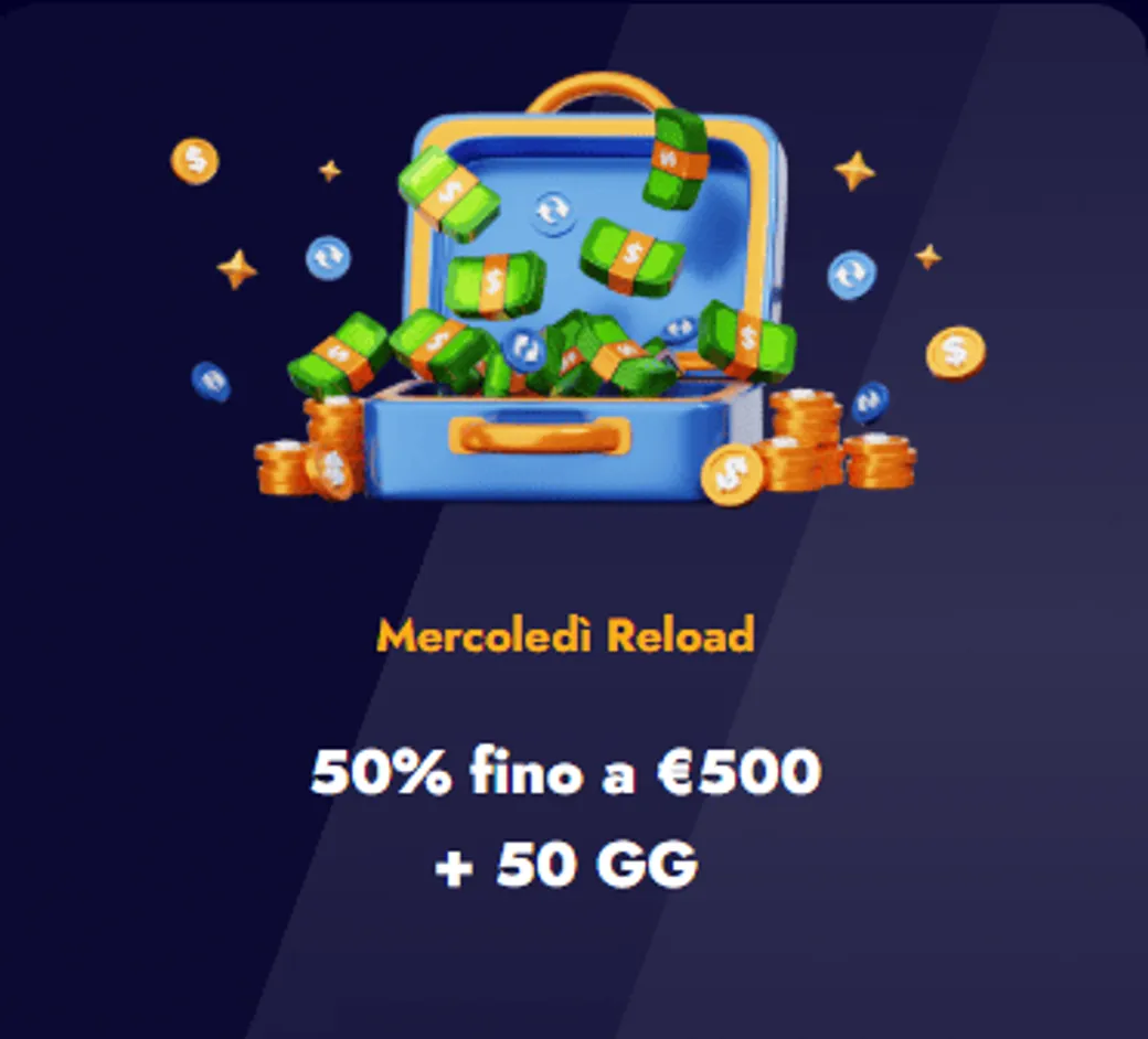 Mercoledi reload 50 fino a 500 euro 50 giri gratis